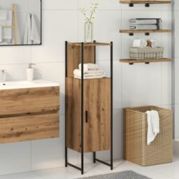 Berkfield Home Bathroom Cabinet Artisan Oak 33x33x120.5 cm Engineered Wood in Brown - thumbnail 1