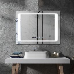 ENER-J LED Bathroom Mirror 800x600mm Bluetooth Speaker CCT Dimmable Illuminated Smart Vanity Wall Mounted Mirror in White - thumbnail 1