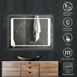 ENER-J LED Bathroom Mirror 800x600mm Bluetooth Speaker CCT Dimmable Illuminated Smart Vanity Wall Mounted Mirror in White - thumbnail 2