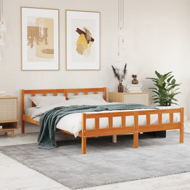 Berkfield Home Bed Frame with Headboard Wax Brown 150x200 cm King Size Solid Wood Pine - image 1