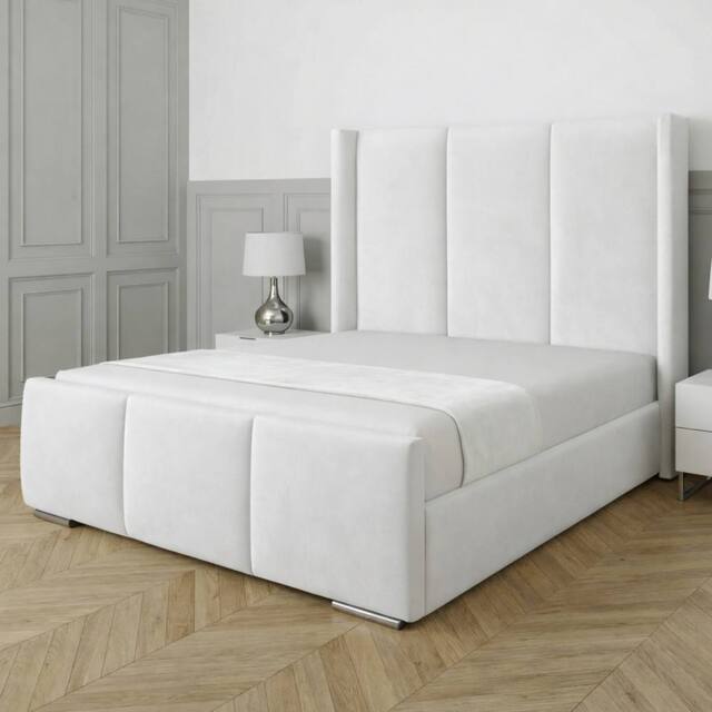 Living Comfort Bedz Westbury Plush Velvet Upholstered Bed Slatted Base - 48Inch Headboard in White - Size: King - image 1