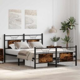 Berkfield Home Bed Frame without Mattress Smoked Oak 140x190 cm Engineered Wood in Brown - thumbnail 4