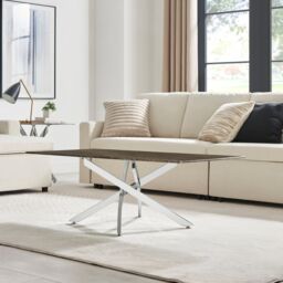 FurnitureboxUK Leonardo Rectangular Marble Effect Glass Top Coffee Table With Silver Metal Starburst Legs in Grey - thumbnail 3