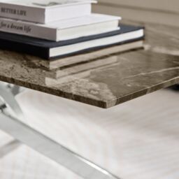 FurnitureboxUK Leonardo Rectangular Marble Effect Glass Top Coffee Table With Silver Metal Starburst Legs in Grey - thumbnail 4