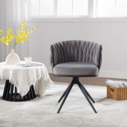 Home Source Elegant Round Back Grey Velvet Accent Chair Plush Modern Home Décor - thumbnail 2