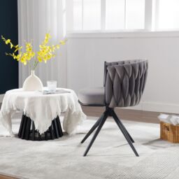Home Source Elegant Round Back Grey Velvet Accent Chair Plush Modern Home Décor - thumbnail 3