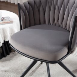 Home Source Elegant Round Back Grey Velvet Accent Chair Plush Modern Home Décor - thumbnail 4