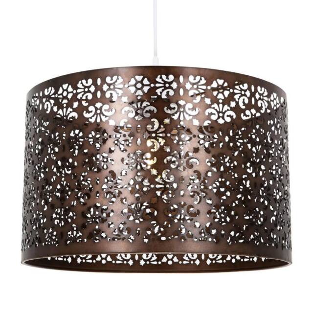 Happy Homewares Moroccan Designed Large Bronze Metal Pendant Shade with Floral Decor - Size: 16 inches - image 1