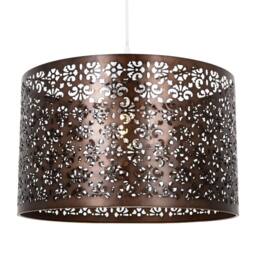 Happy Homewares Moroccan Designed Large Bronze Metal Pendant Shade with Floral Decor - Size: 16 inches - thumbnail 1