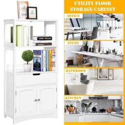 Kelvenix Bathroom Floor Cabinet Wooden Tall Storage in White - thumbnail 5