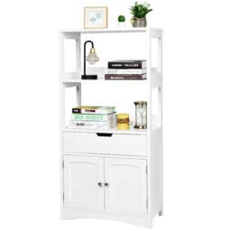 Kelvenix Bathroom Floor Cabinet Wooden Tall Storage in White