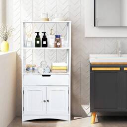 Kelvenix Bathroom Floor Cabinet Wooden Tall Storage in White - thumbnail 3