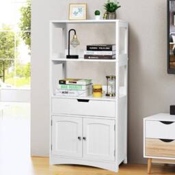 Kelvenix Bathroom Floor Cabinet Wooden Tall Storage in White - thumbnail 4