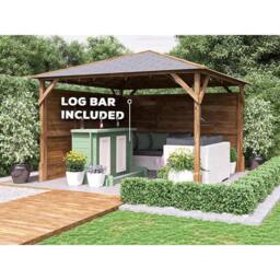 Dunster House Garden Bar Gazebo Heavy Duty with Log Bar 3m x 3m - Utopia in Brown - thumbnail 2