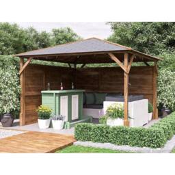 Dunster House Garden Bar Gazebo Heavy Duty with Log Bar 3m x 3m - Utopia in Brown - thumbnail 3