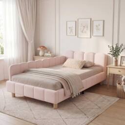 Merax Velvet 3ft Single Corner Daybed with Flexible Layout & Storage Pockets in Pink - thumbnail 5