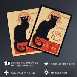 Artery8 Black Cat Chat Noir Cabaret Vintage Ad Steinlen Framed Wall Art Print in Orange - Size: A4 - thumbnail 2