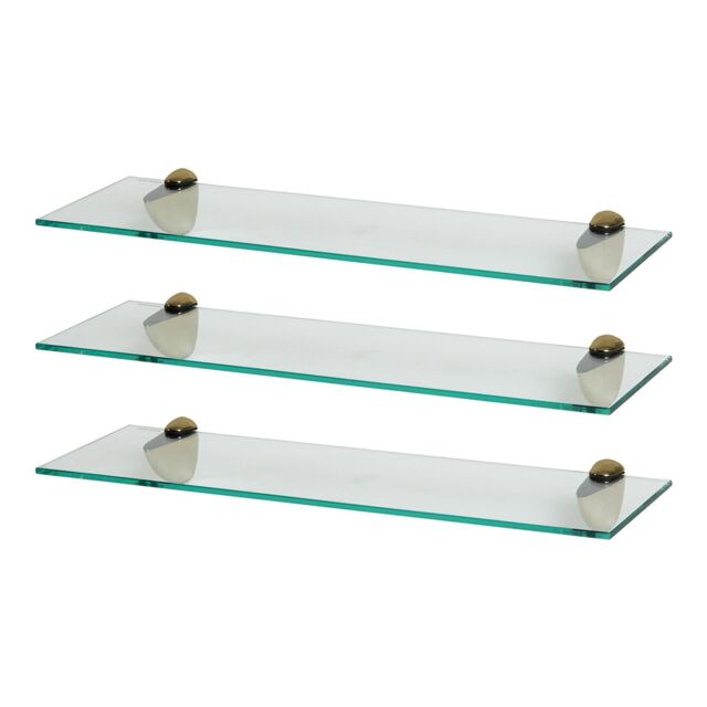 Harbour Housewares 3x Floating Glass Shelves - 60cm - Bathroom Shower Storage Display in Gold - image 1