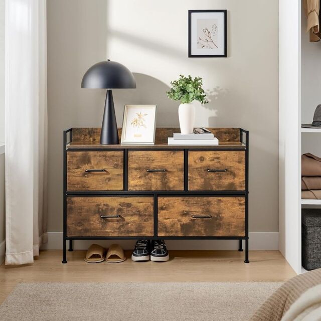 SONGMICS Compact Chest of Drawers with 5 Fabric Drawers Steel Frame in Brown - image 1