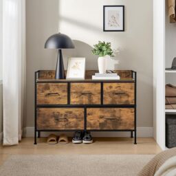SONGMICS Compact Chest of Drawers with 5 Fabric Drawers Steel Frame in Brown - thumbnail 1