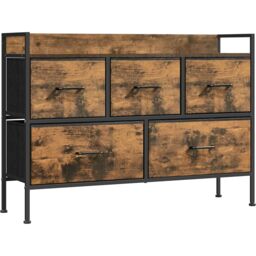 SONGMICS Compact Chest of Drawers with 5 Fabric Drawers Steel Frame in Brown - thumbnail 5