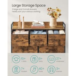 SONGMICS Compact Chest of Drawers with 5 Fabric Drawers Steel Frame in Brown - thumbnail 3