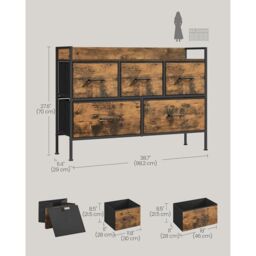 SONGMICS Compact Chest of Drawers with 5 Fabric Drawers Steel Frame in Brown - thumbnail 2
