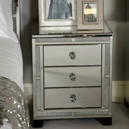 Interior Emporium Ltd Valencia Mirrored Bedside Table - 3 Drawers - Crushed Diamond Finish - Pre-Assembled in Grey - thumbnail 1