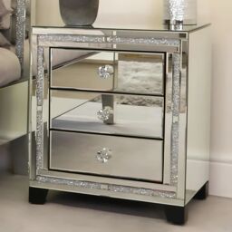 Interior Emporium Ltd Valencia Mirrored Bedside Table - 3 Drawers - Crushed Diamond Finish - Pre-Assembled in Grey - thumbnail 4