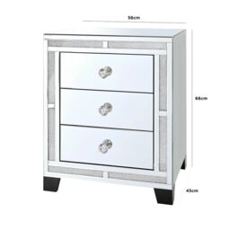 Interior Emporium Ltd Valencia Mirrored Bedside Table - 3 Drawers - Crushed Diamond Finish - Pre-Assembled in Grey - thumbnail 2