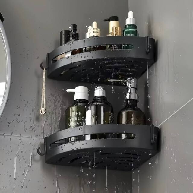 VOGREX 2Pack Self Adhesive Corner Shower Storage Caddy in Black - image 1