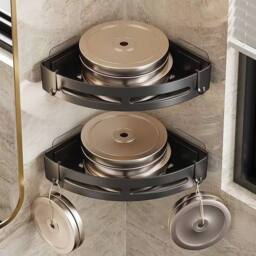 VOGREX 2Pack Self Adhesive Corner Shower Storage Caddy in Black - thumbnail 4