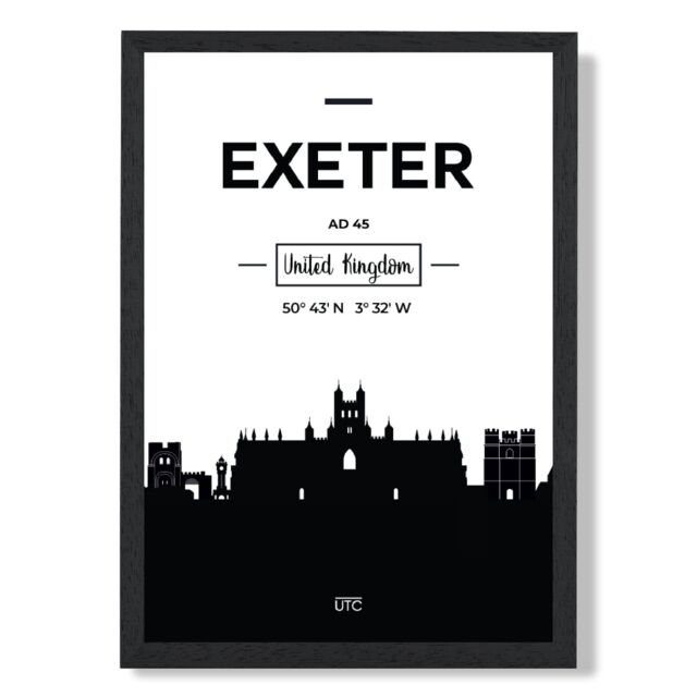 ARTZE Exeter Black & White City Skyline Framed Print SIZE: A3 with Black Frame - Size: A4 - image 1