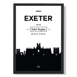 ARTZE Exeter Black & White City Skyline Framed Print SIZE: A3 with Black Frame - Size: A4 - thumbnail 1