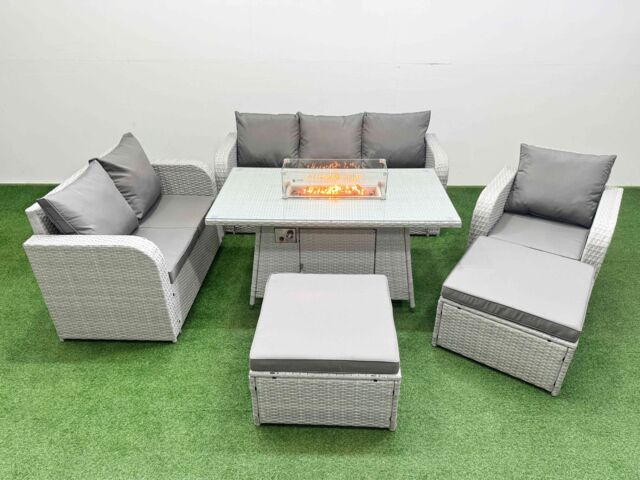 Fimous Patio PE Wicker 8 Seater Outdoor Rattan Furniture Sofa Sets w/ Firepit Dining Table Reclining Chair Loveseat Sofa 3 Seater Sofa 2 Big - image 1