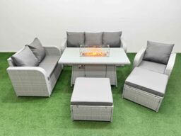 Fimous Patio PE Wicker 8 Seater Outdoor Rattan Furniture Sofa Sets w/ Firepit Dining Table Reclining Chair Loveseat Sofa 3 Seater Sofa 2 Big - thumbnail 1