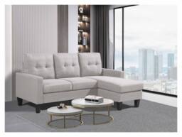 LUXURY LIFE Lunara Linen Fabric Reversible Sectional 3 Seater Sofa in Light Sand - thumbnail 4