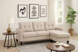 LUXURY LIFE Lunara Linen Fabric Reversible Sectional 3 Seater Sofa in Light Sand - thumbnail 1