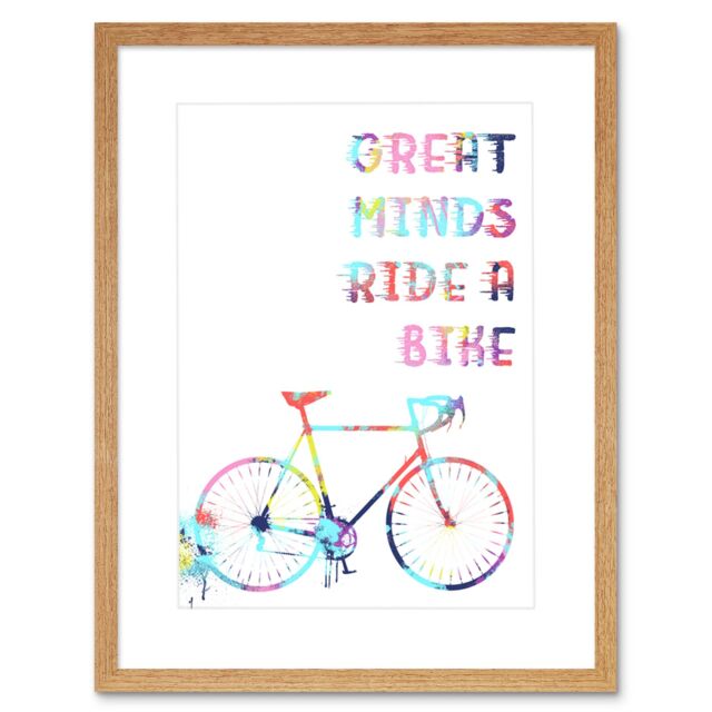 "Artery8 Wall Art Print Bicycle Colourful Great Minds Ride Framed in Beige - Size: W7"" x H9""" - image 1