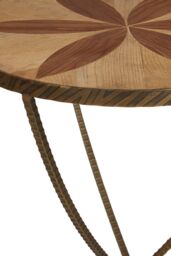 Orsina Elm Wood Round Table With Iron Legs, Circular Table With Leaf Shaped Motifs, Accent Table in Brown - thumbnail 5