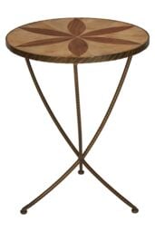 Orsina Elm Wood Round Table With Iron Legs, Circular Table With Leaf Shaped Motifs, Accent Table in Brown - thumbnail 3