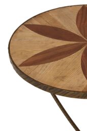 Orsina Elm Wood Round Table With Iron Legs, Circular Table With Leaf Shaped Motifs, Accent Table in Brown - thumbnail 4