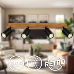 B.K.Licht Black Wood Ceiling Light Spotlight 3-Way Spot GU10 Bulb Not Incl 550mm - thumbnail 6