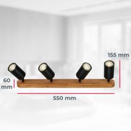 B.K.Licht Black Wood Ceiling Light Spotlight 3-Way Spot GU10 Bulb Not Incl 550mm - thumbnail 5