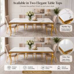 Stratus Interiors Louis Marble Top Dining Table with Sculpted Metal Legs in Off-White - Size: 180 cm x 90 cm - thumbnail 3