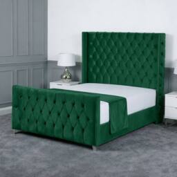 Living Comfort Bedz Seraphina Plush Velvet Upholstered Bed Slatted Base - 48Inch Headboard in Green - Size: Single - thumbnail 1