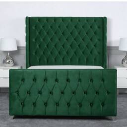 Living Comfort Bedz Seraphina Plush Velvet Upholstered Bed Slatted Base - 48Inch Headboard in Green - Size: Single - thumbnail 2