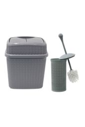 JVL Loop Toilet Brush & Rectangular Lidded Bin in Grey - thumbnail 1