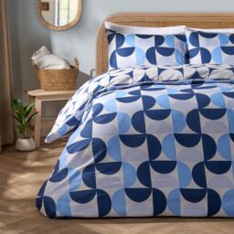 OHS Moroccan Abstract Microfibre Duvet Cover with Pillowcase Bedding Set in Navy - Size: Double - thumbnail 2