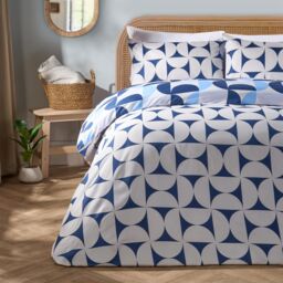 OHS Moroccan Abstract Microfibre Duvet Cover with Pillowcase Bedding Set in Navy - Size: Double